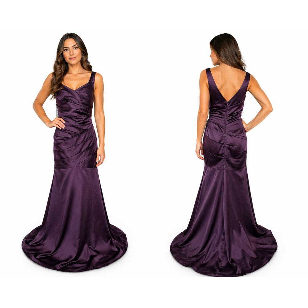 David’s Bridal Plum Mermaid Gown Ruched Satin Formal Dress Size 8